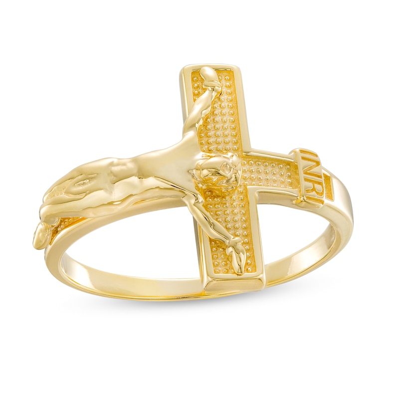 Main Image 1 of Men's Textured Crucifix Ring in 10K Gold