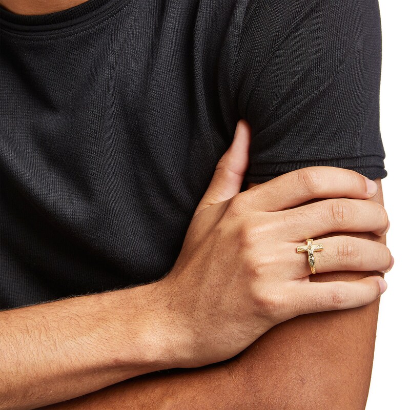 Main Image 2 of Men's Textured Crucifix Ring in 10K Gold
