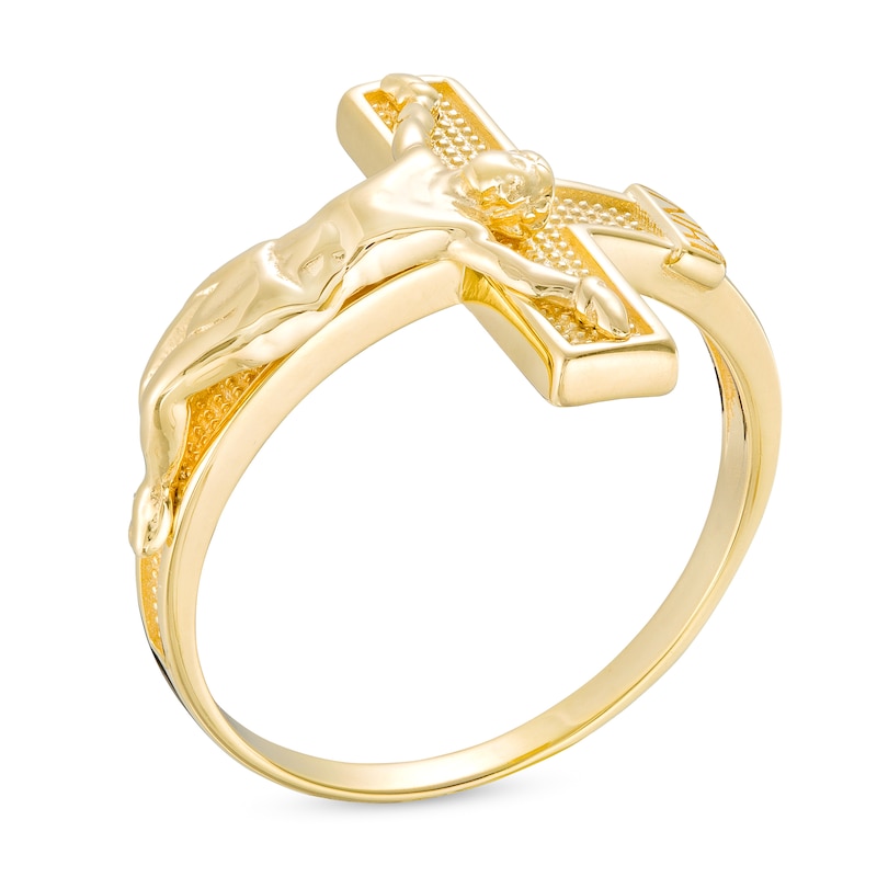 Main Image 3 of Men's Textured Crucifix Ring in 10K Gold