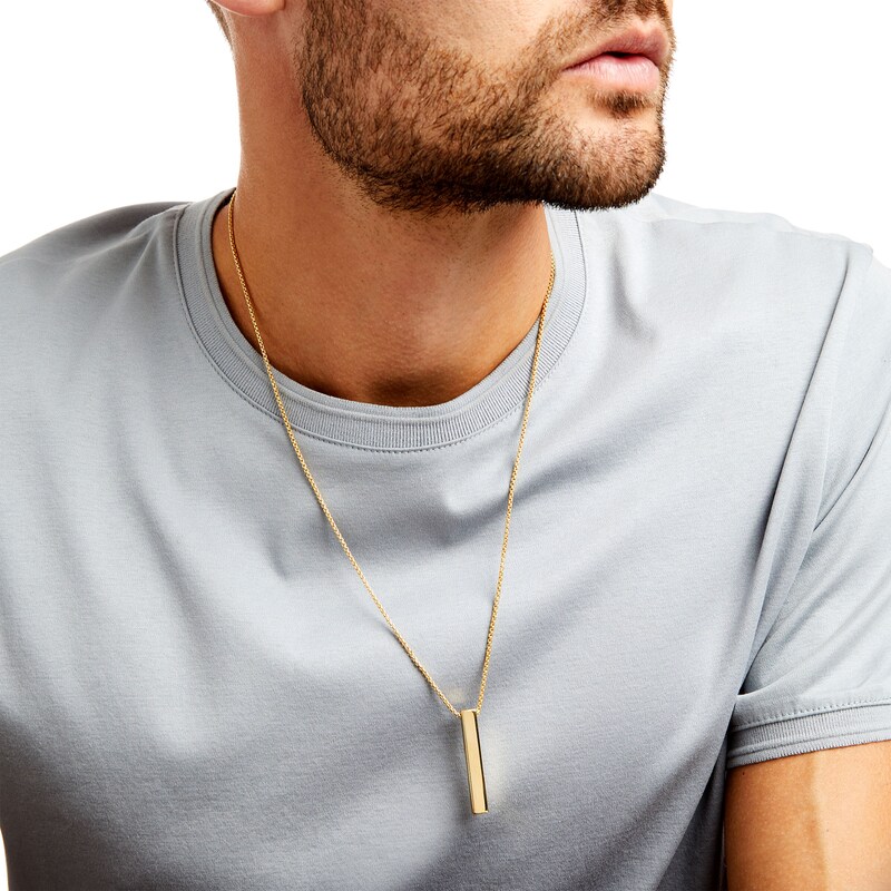 Main Image 2 of Men's Vertical Bar Pendant in 10K Gold - 24"