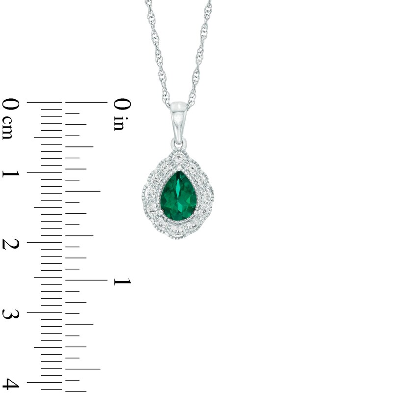 Main Image 5 of Pear-Shaped Lab-Created Emerald and White Lab-Created Sapphire Pendant, Ring and Stud Earrings Set in Sterling Silver