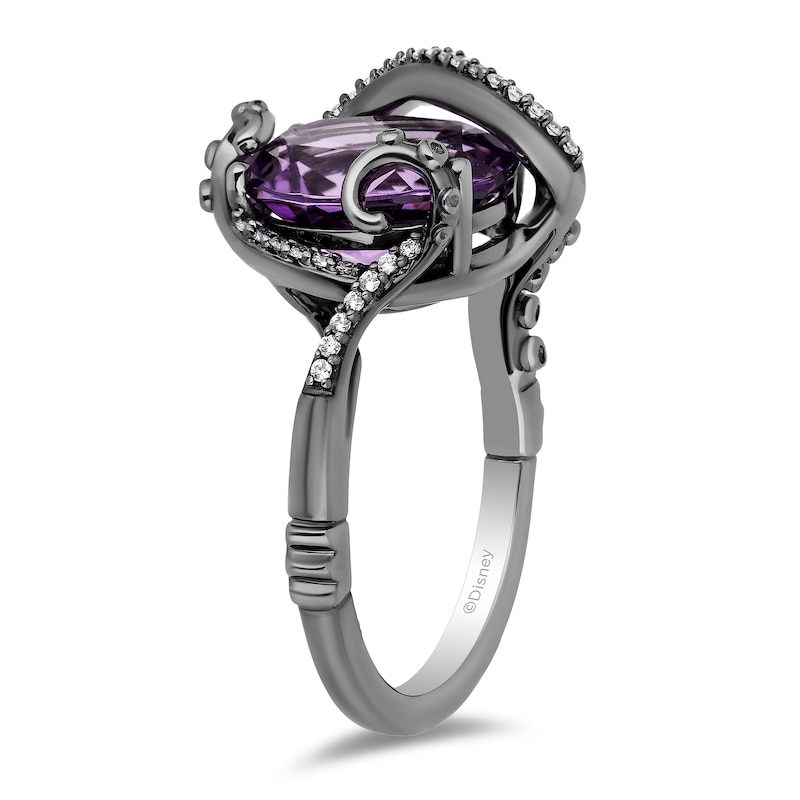 Main Image 2 of Enchanted Disney Villains Ursula Oval Amethyst and 1/10 CT. T.W. Diamond Ring in Sterling Silver with Black Rhodium