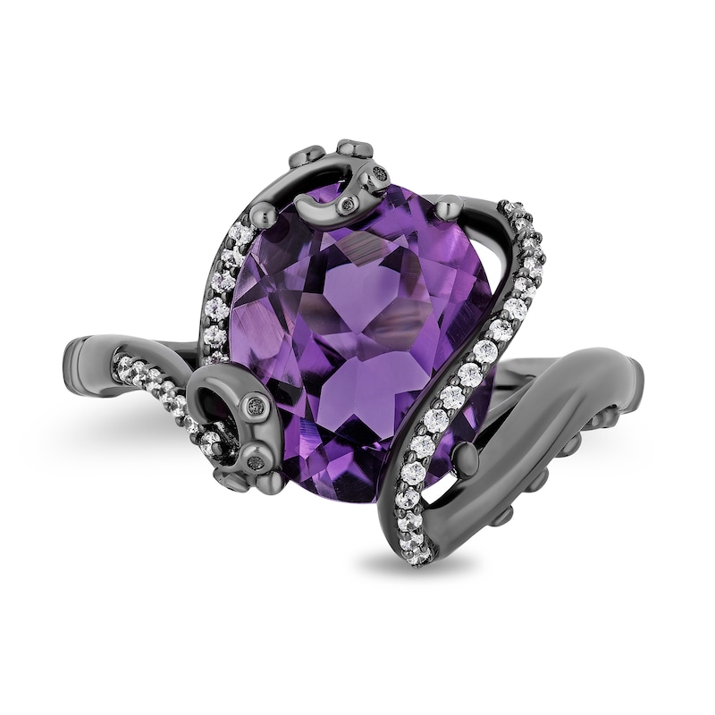 Enchanted Disney Villains Ursula Oval Amethyst and 1/10 CT. T.W. Diamond Ring in Sterling Silver with Black Rhodium