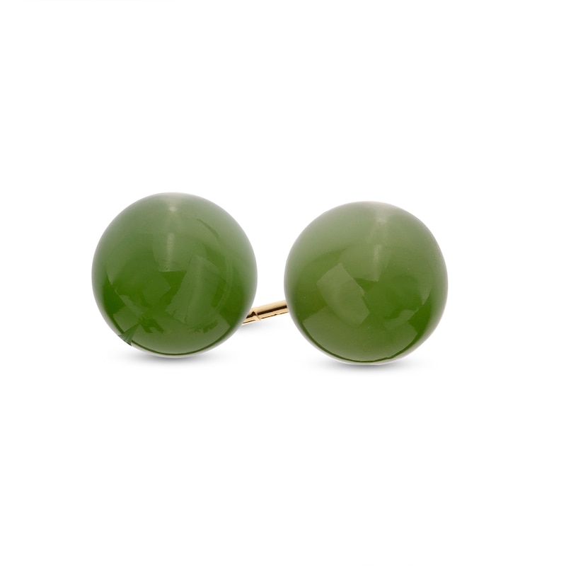 7.5mm Jade Ball Stud Earrings in 14K Gold