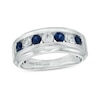 Thumbnail Image 1 of Vera Wang Men's 1/2 CT. T.W. Lab-Grown Diamond and Blue Sapphire Wedding Band in 14K White Gold