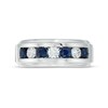 Thumbnail Image 4 of Vera Wang Men's 1/2 CT. T.W. Lab-Grown Diamond and Blue Sapphire Wedding Band in 14K White Gold