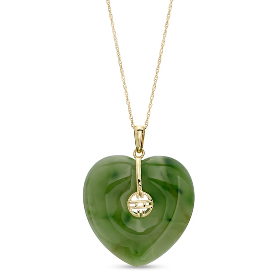 25.0mm Jade Heart Pendant in 14K Gold Zales Outlet