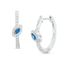 Thumbnail Image 1 of Marquise London Blue Sapphire and 1/4 CT. T.W. Diamond Hoop Earrings in 10K White Gold