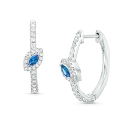 Marquise London Blue Sapphire and 1/4 CT. T.W. Diamond Hoop Earrings in 10K White Gold