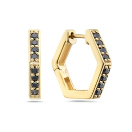1/3 CT. T.W. Black Diamond Hexagonal Huggie Hoop Earrings in 10K Gold