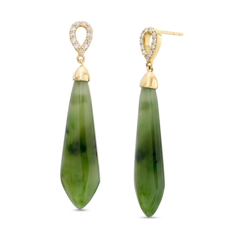 Main Image 1 of Jade and 1/8 CT. T.W. Diamond Obelisk Teardrop Earrings in 14K Gold