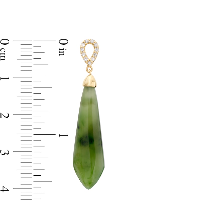 Main Image 2 of Jade and 1/8 CT. T.W. Diamond Obelisk Teardrop Earrings in 14K Gold