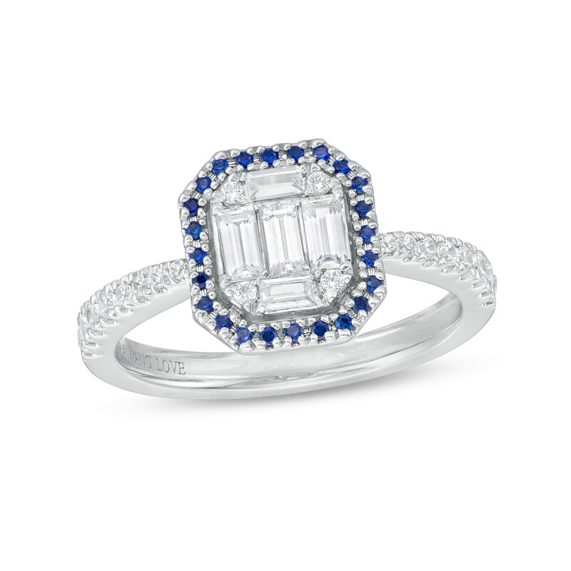 Main Image 1 of Vera Wang Love Collection 1/2 CT. T.W. Multi-Diamond and Blue Sapphire Frame Ring in 10K White Gold