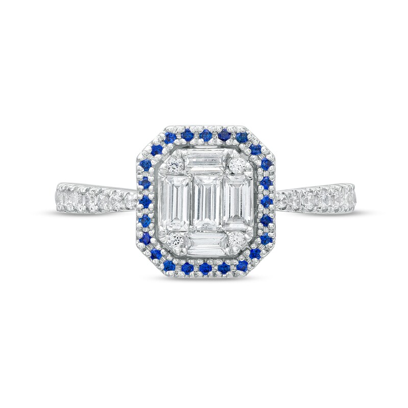 Main Image 4 of Vera Wang Love Collection 1/2 CT. T.W. Multi-Diamond and Blue Sapphire Frame Ring in 10K White Gold