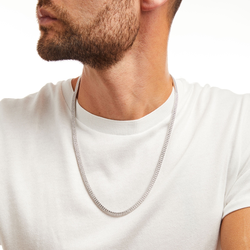 Main Image 2 of Men's 4 CT. T.W. Diamond Double Row Tennis Necklace in 10K White Gold - 24"