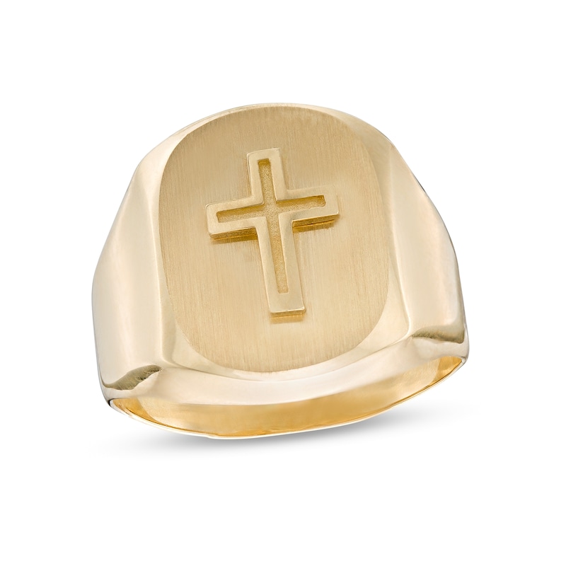 Main Image 1 of Men's Raised Cross Signet Ring in 10K Gold