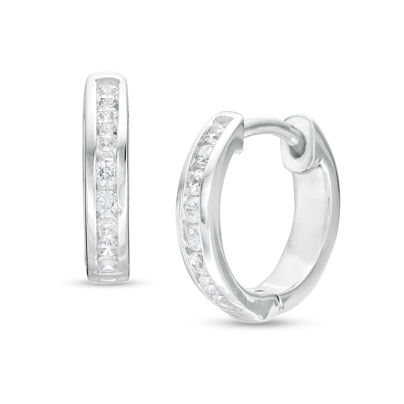 Main Image 1 of Men's 1/4 CT. T.W. Diamond Huggie Hoop Earrings in 10K White Gold