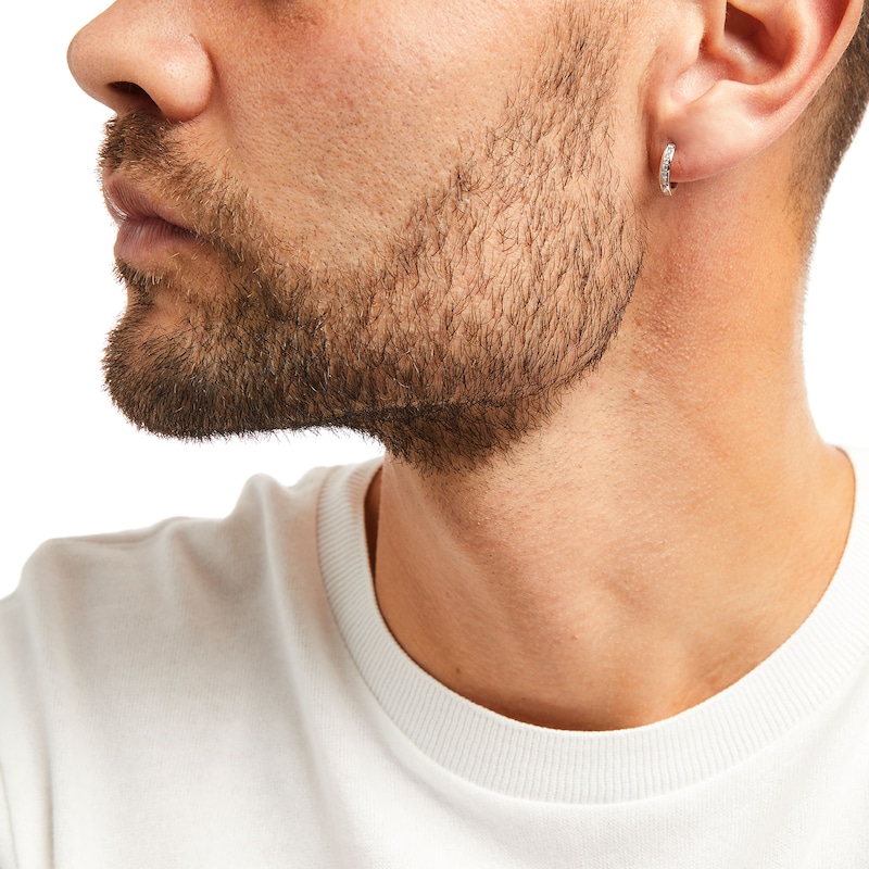Main Image 2 of Men's 1/4 CT. T.W. Diamond Huggie Hoop Earrings in 10K White Gold