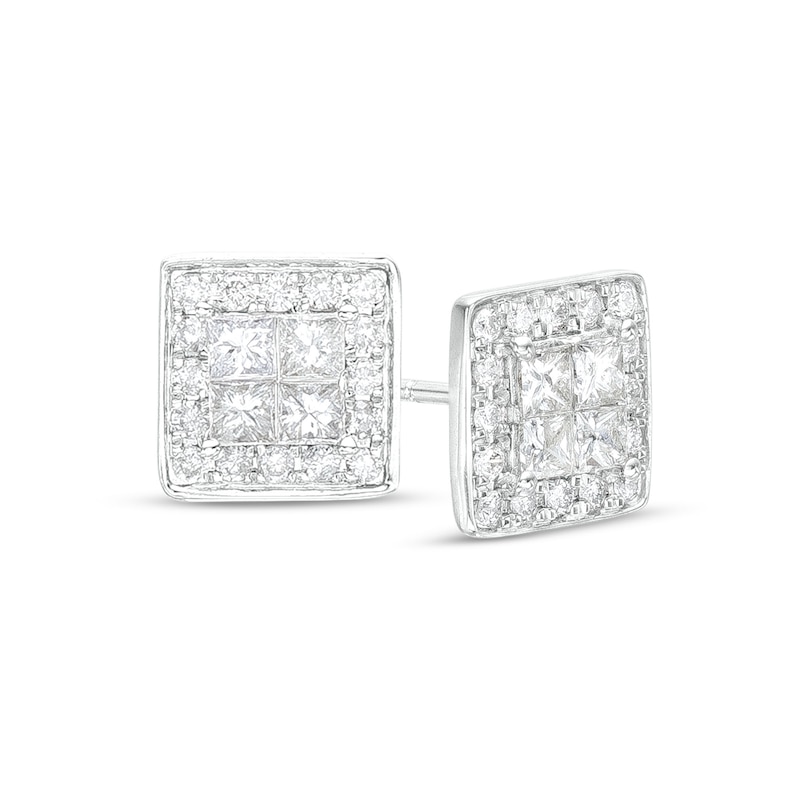 Main Image 1 of 1/2 CT. T.W. Square-Shaped Multi-Diamond Stud Earrings in 14K White Gold