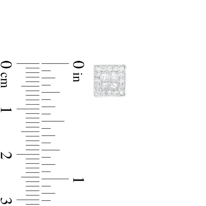 Main Image 3 of 1/2 CT. T.W. Square-Shaped Multi-Diamond Stud Earrings in 14K White Gold