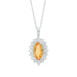 Marquise Madeira Citrine and White Lab-Created Sapphire Frame Pendant in Sterling Silver
