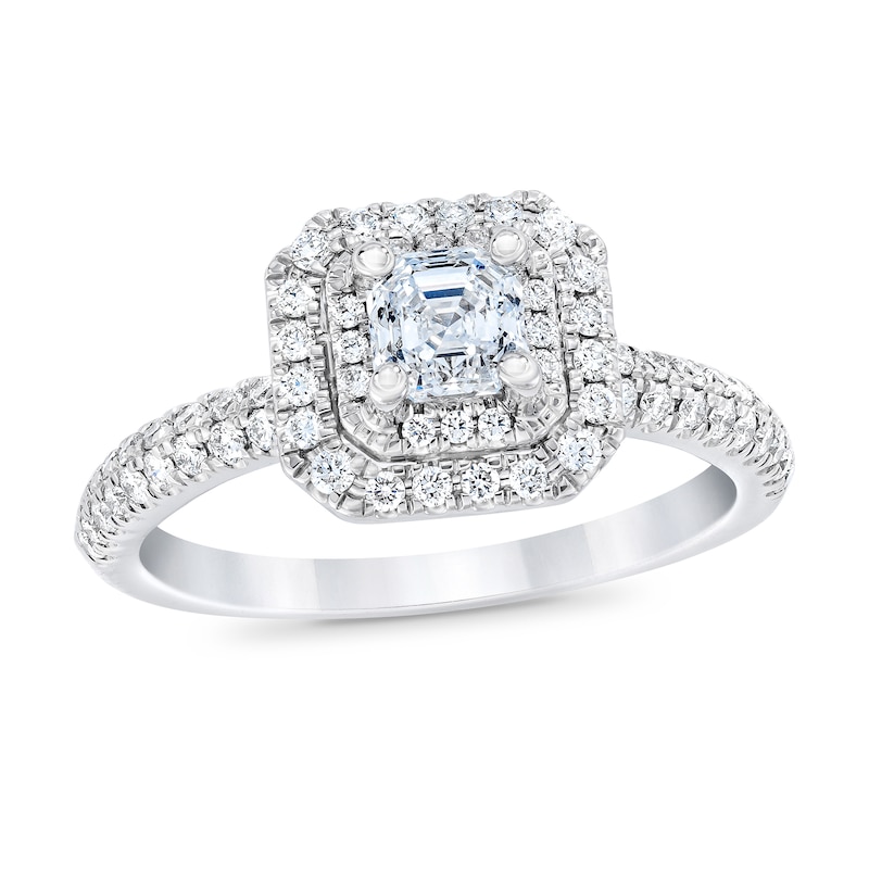 Main Image 1 of Royal Asscher® 1 CT. T.W. Diamond Double Frame Engagement Ring in 14K White Gold