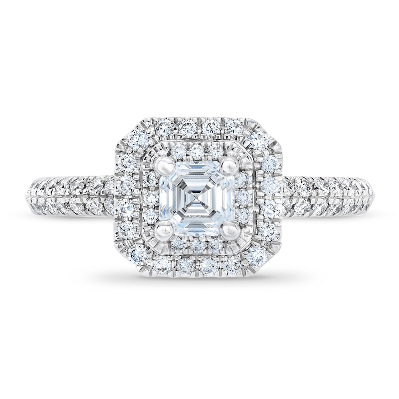 Main Image 3 of Royal Asscher® 1 CT. T.W. Diamond Double Frame Engagement Ring in 14K White Gold