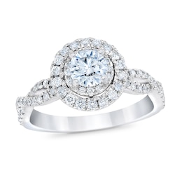 Royal Asscher® 1 CT. T.W. Diamond Double Frame Twist Shank Engagement Ring in 14K White Gold