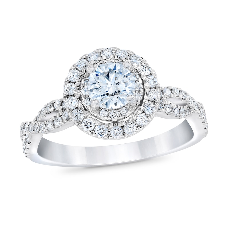Main Image 1 of Royal Asscher® 1 CT. T.W. Diamond Double Frame Twist Shank Engagement Ring in 14K White Gold