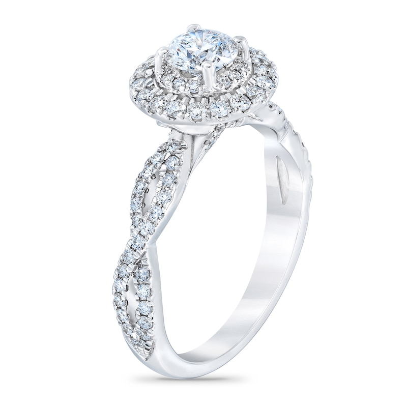 Main Image 2 of Royal Asscher® 1 CT. T.W. Diamond Double Frame Twist Shank Engagement Ring in 14K White Gold