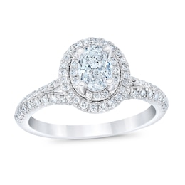 Royal Asscher® 1 CT. T.W. Oval Diamond Double Frame Engagement Ring in 14K White Gold