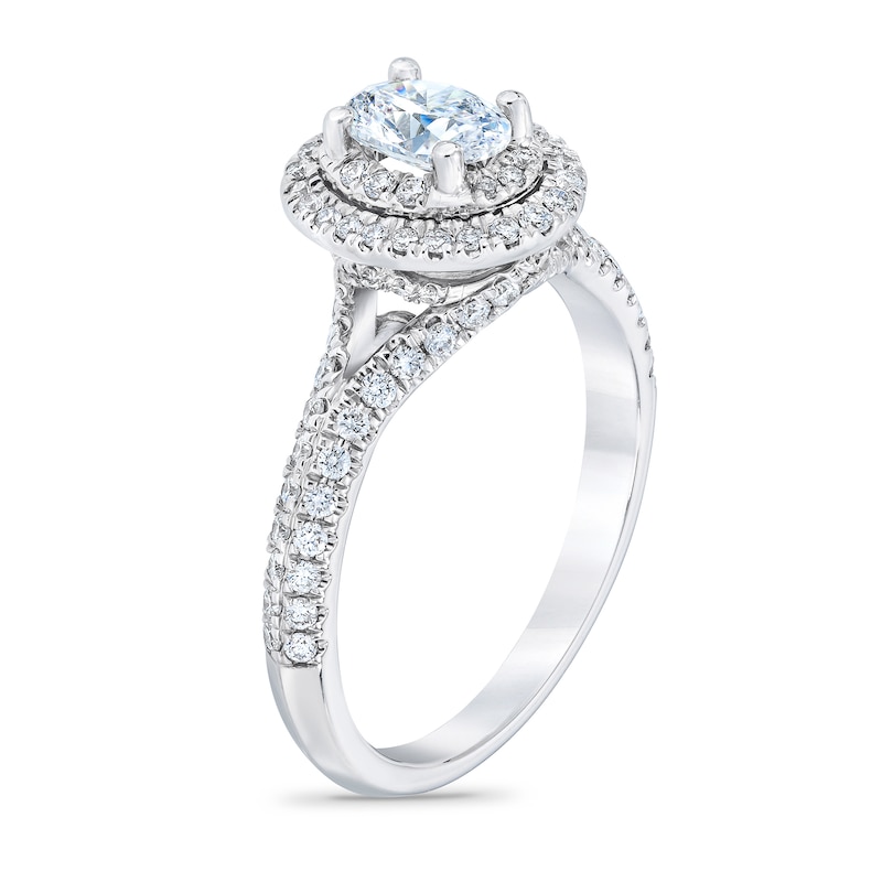 Main Image 2 of Royal Asscher® 1 CT. T.W. Oval Diamond Double Frame Engagement Ring in 14K White Gold