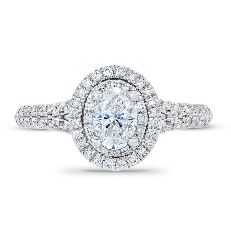Main Image 3 of Royal Asscher® 1 CT. T.W. Oval Diamond Double Frame Engagement Ring in 14K White Gold