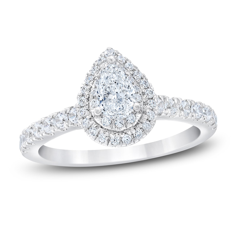 Main Image 1 of Royal Asscher® 1 CT. T.W. Pear-Shaped Diamond Frame Engagement Ring in 14K White Gold