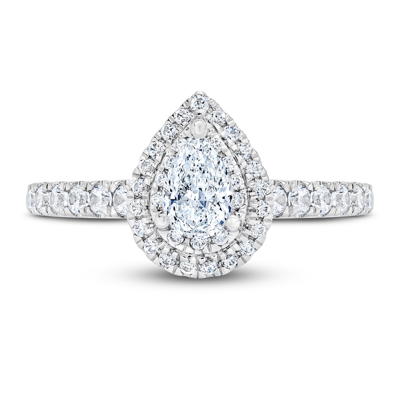 Main Image 3 of Royal Asscher® 1 CT. T.W. Pear-Shaped Diamond Frame Engagement Ring in 14K White Gold