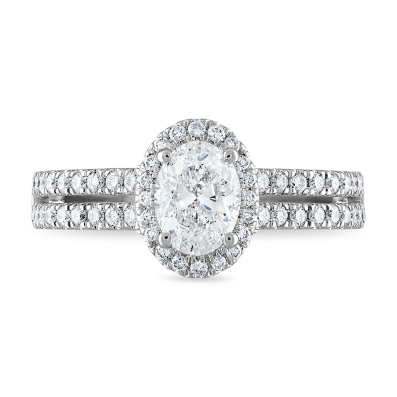 Main Image 1 of Royal Asscher® 1-1/5 CT. T.W. Oval Diamond Frame Engagement Ring in 14K White Gold