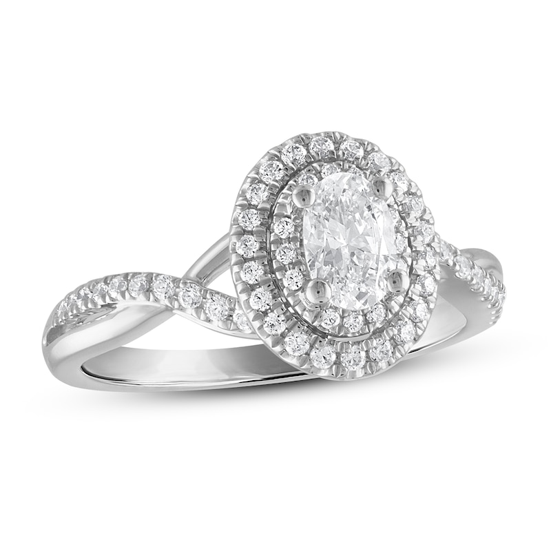 Main Image 1 of Royal Asscher® 3/4 CT. T.W. Diamond Double Frame Twist Shank Engagement Ring in 14K White Gold