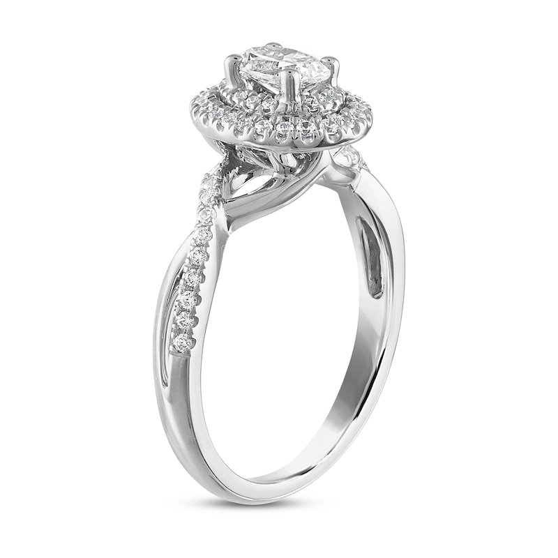 Royal Asscher® 3/4 CT. T.W. Diamond Double Frame Twist Shank Engagement Ring in 14K White Gold