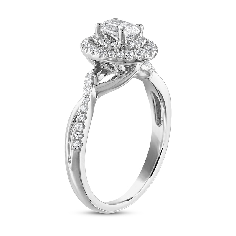 Main Image 2 of Royal Asscher® 3/4 CT. T.W. Diamond Double Frame Twist Shank Engagement Ring in 14K White Gold