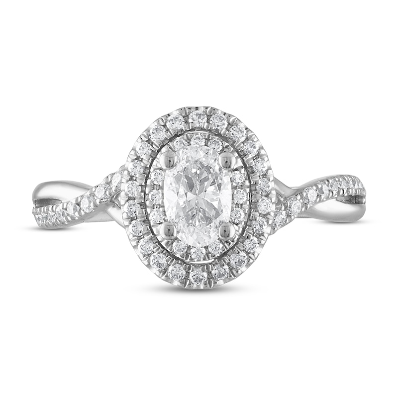 Royal Asscher® 3/4 CT. T.W. Diamond Double Frame Twist Shank Engagement Ring in 14K White Gold