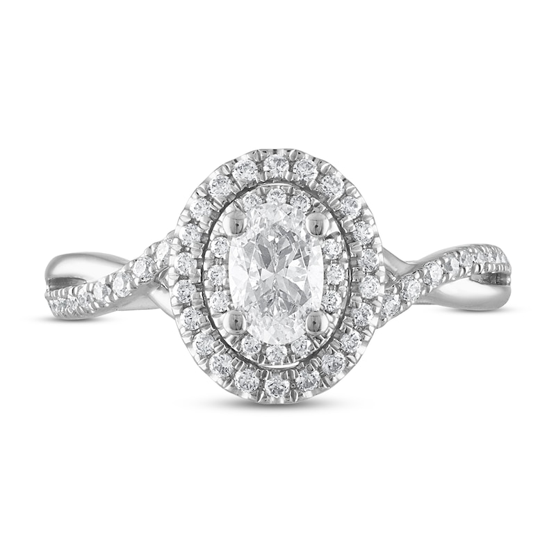 Main Image 3 of Royal Asscher® 3/4 CT. T.W. Diamond Double Frame Twist Shank Engagement Ring in 14K White Gold
