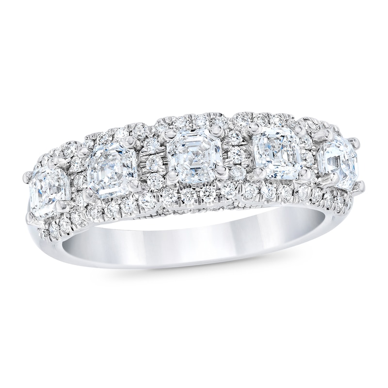 Main Image 1 of Royal Asscher® 1-1/2 CT. T.W. Diamond Frame Five Stone Anniversary Band in 14K White Gold