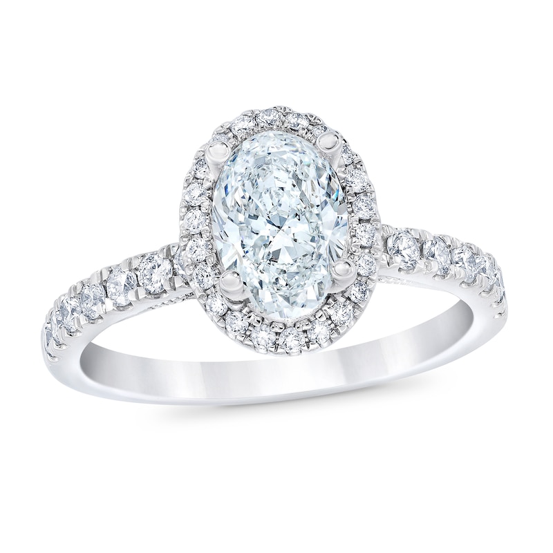 Main Image 1 of Royal Asscher® 1-1/2 CT. T.W. Oval Diamond Frame Engagement Ring in 14K White Gold