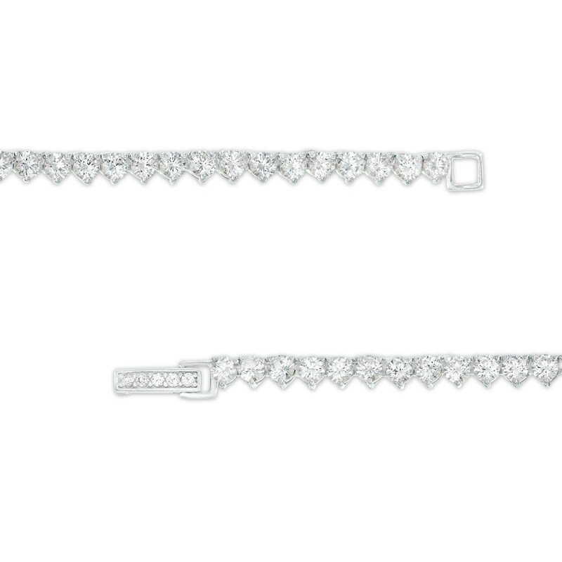 Main Image 3 of Alternating Blue and White Lab-Created Sapphire Graduated Necklace in Sterling Silver