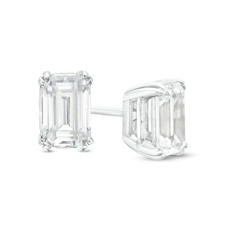 Main Image 1 of 1 CT. T.W. Certified Emerald-Cut Lab-Grown Diamond Solitaire Stud Earrings in 14K White Gold (F/SI2)