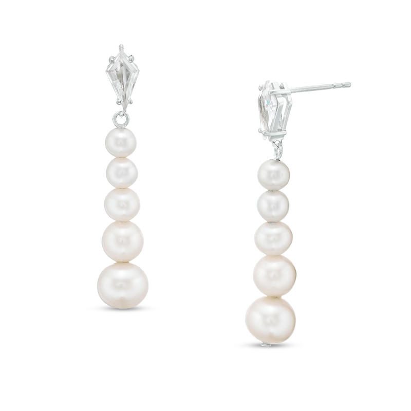 4.0-7.5mm Cultured Freshwater Pearl and White Lab-Created Sapphire Drop Earrings in Sterling Silver