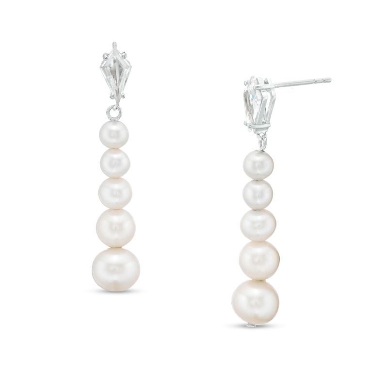 Main Image 1 of 4.0-7.5mm Freshwater Cultured Pearl and White Lab-Created Sapphire Drop Earrings in Sterling Silver