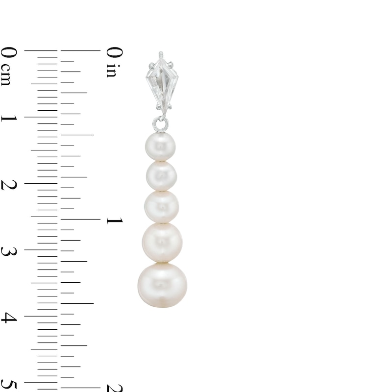 Main Image 3 of 4.0-7.5mm Freshwater Cultured Pearl and White Lab-Created Sapphire Drop Earrings in Sterling Silver