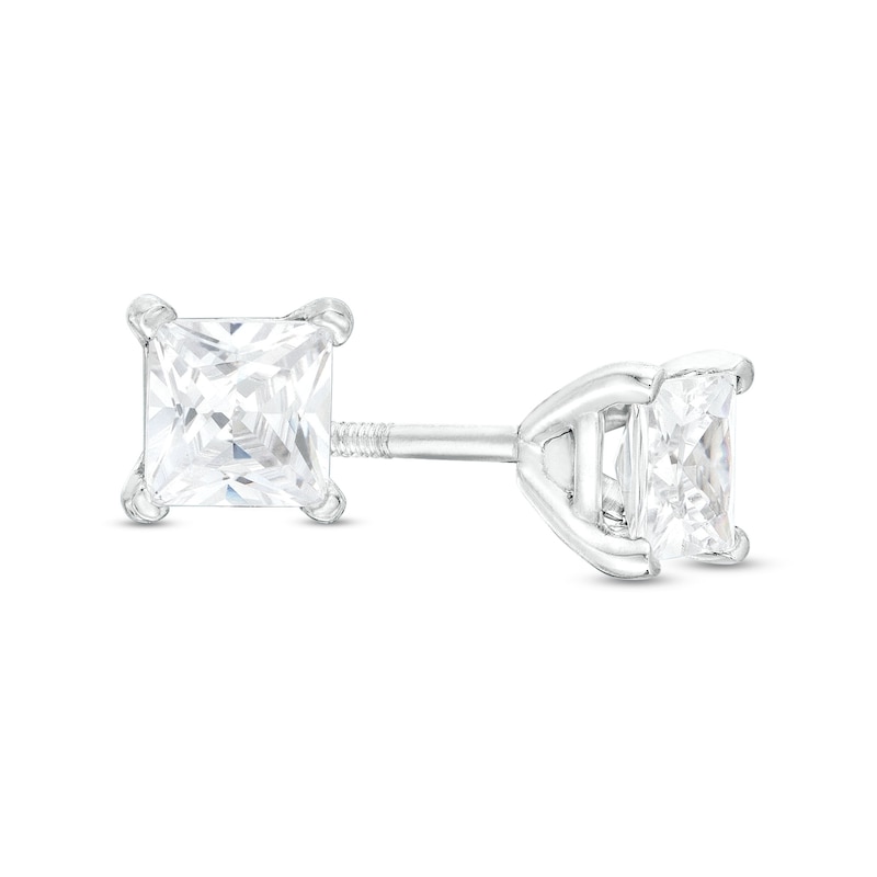 Main Image 1 of 3/4 CT. T.W. Certified Princess-Cut Lab-Grown Diamond Solitaire Stud Earrings in 14K White Gold (F/SI2)