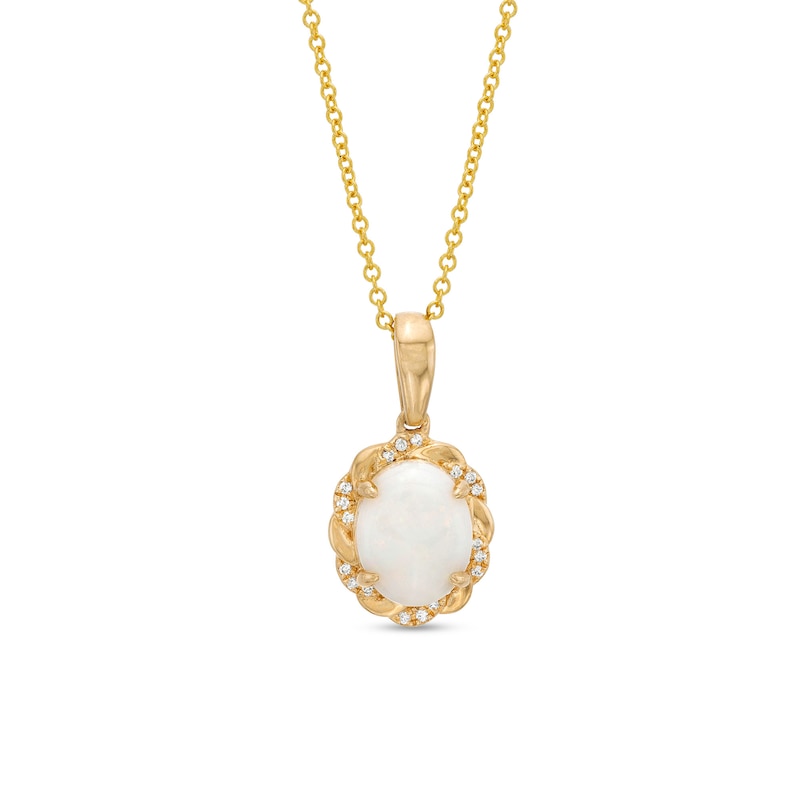 EFFY™ Collection Oval Opal and 1/20 CT. T.W. Diamond Frame Pendant in 14K Gold
